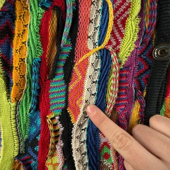 COOGI Australia Women Cardigan Sweater Colorful Knit 3D Large Cotton Pockets